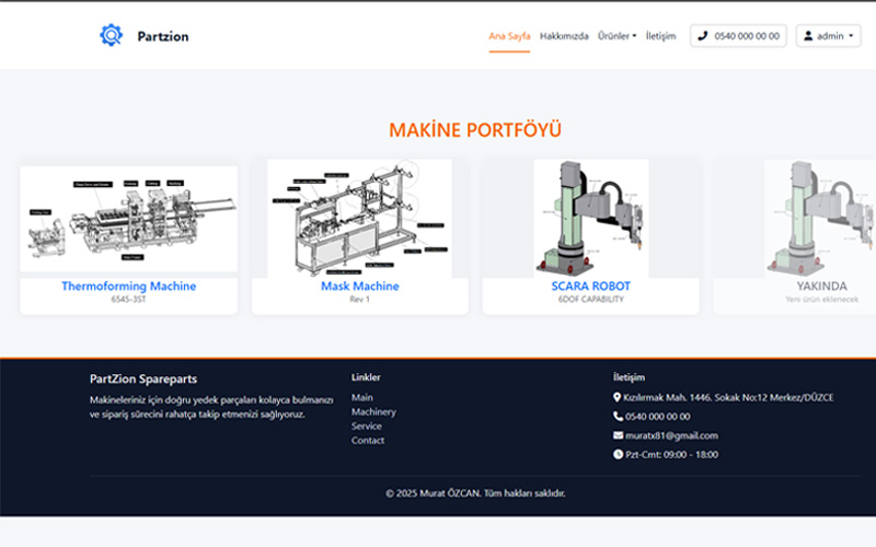 Interactive machine parts interface showing hotspot selection
